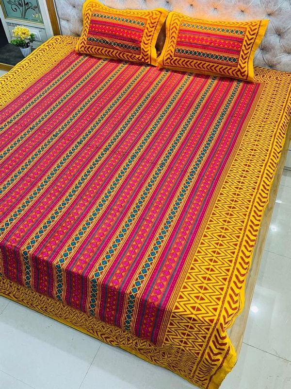 Bedsheets King Size with Pillow Covers (Kantha 014